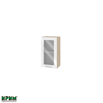 Горен модул с витринна врата и рафт МФ-Бяло гланц-05-202