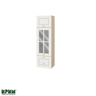 Горен модул с врата,витрина и две чекмеджета МФ-Бяло мат-09-101