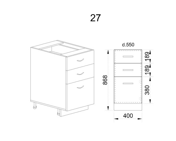 Долен модул с две чекмеджета, рафт и врата БФ-Капучино мат-11-27