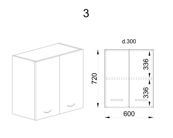 Горен модул с две врати и рафт БФ-Бяло мат-09-3