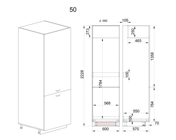 Колонен модул за вграждане на хладилник БФ-Бяло мат-09-50