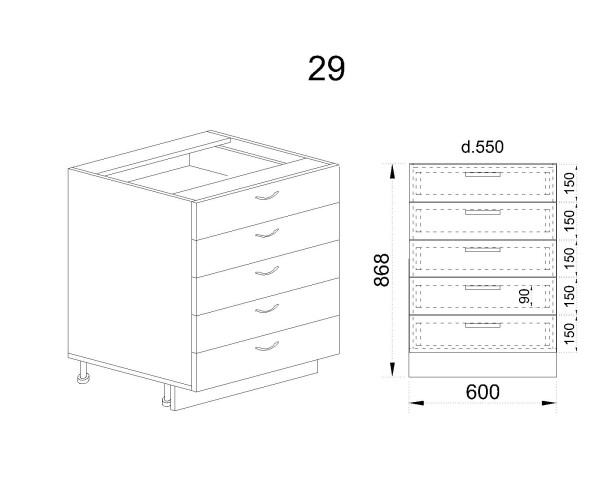 Долен модул с пет чекмеджета БФ-Деним мат-06-29