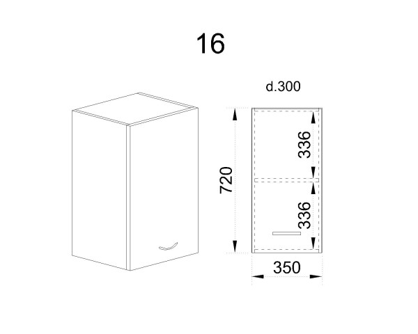 Горен модул с врата и рафт АРФ-Крийм гланц-06-16