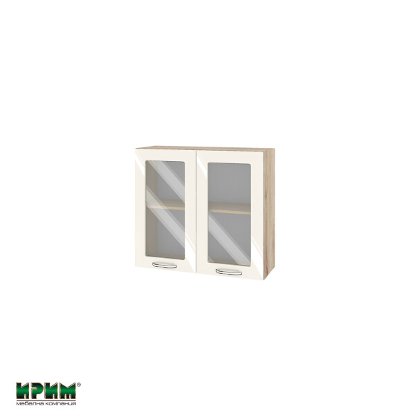 Горен модул с две витринни врати и рафт АРФ-Крийм гланц-06-204