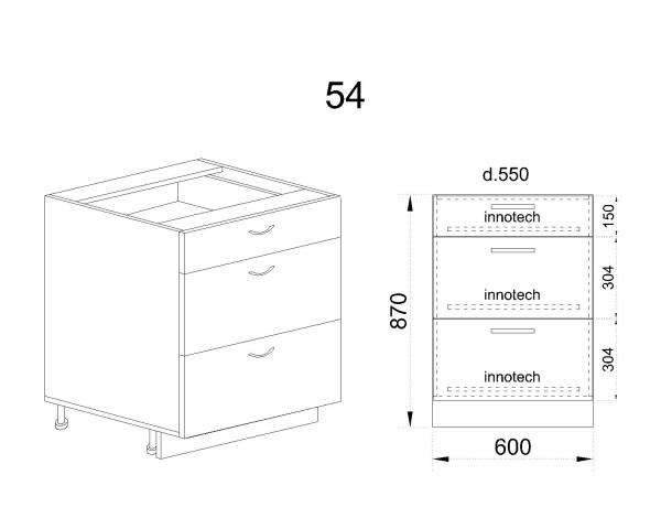 Долен модул с три чекмеджета АРФ-Крийм гланц-06-54