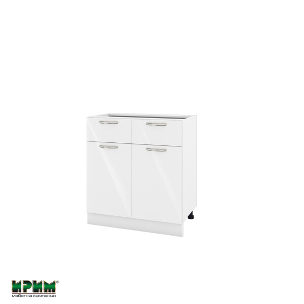 Долен модул с 2 чекмеджета,2 врати и рафт БФ-Бяло гланц-05-26