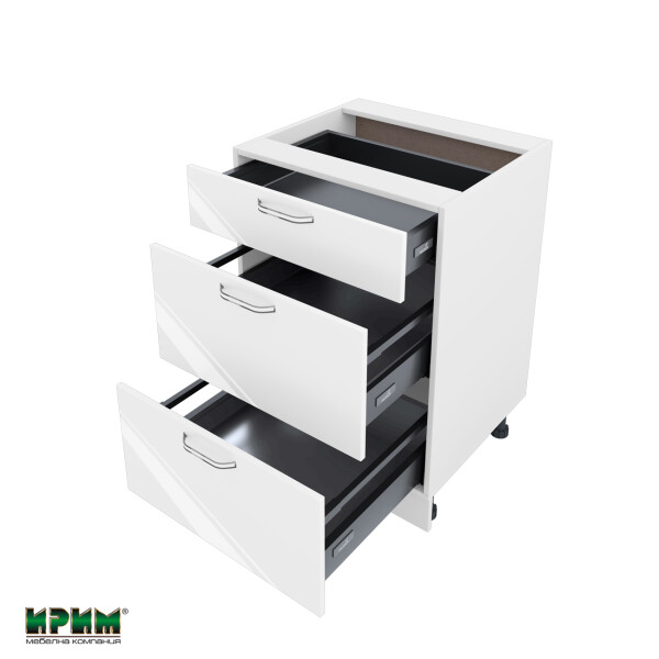 Долен модул с три чекмеджета с плавно затваряне БФ-Бяло гланц-05-54