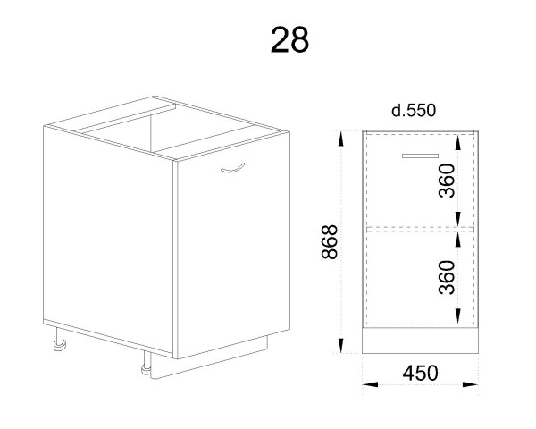 Долен модул с врата и рафт БФ-Антрацит гланц-05-28