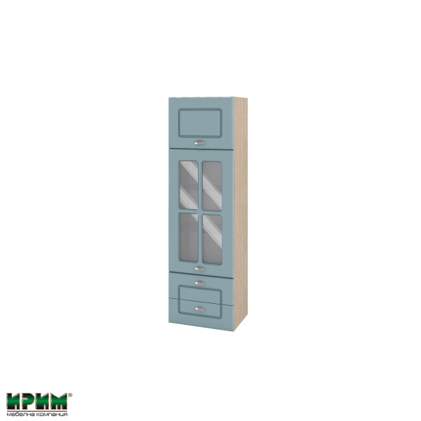 Горен модул с врата,витрина и две чекмеджета МФ-Деним мат-06-101