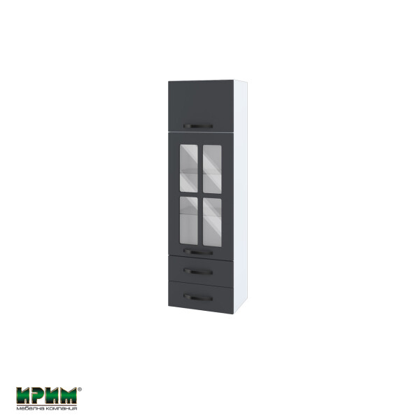 Горен модул с врата,витрина и две чекмеджета БФ-Карбон мат-11-101