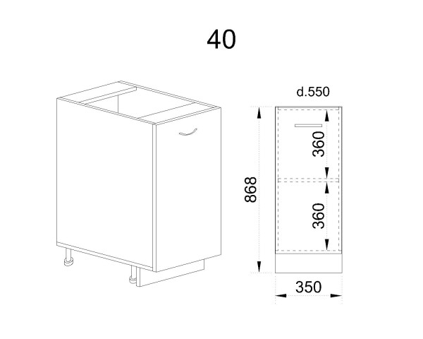 Долен модул с врата и рафт БФ-Карбон мат-11-40