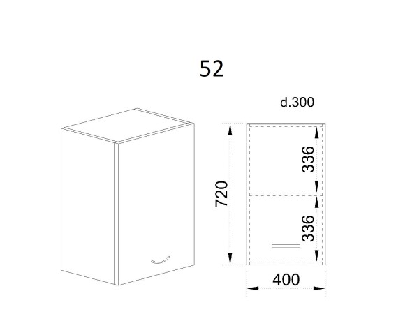 Горен модул с врата и рафт АРФ-Бяло фладер-04-52 (ляв)