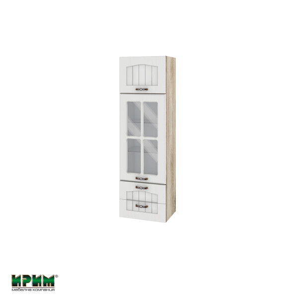 Горен модул с врата,витрина и две чекмеджета АРФ-Бяло фладер-04-101