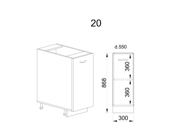 Долен модул с врата и рафт АРФ-Бяло фладер-04-20 (десен)