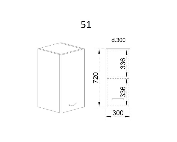 Горен модул с врата и рафт БФ-Бяло фладер-04-51 (ляв)
