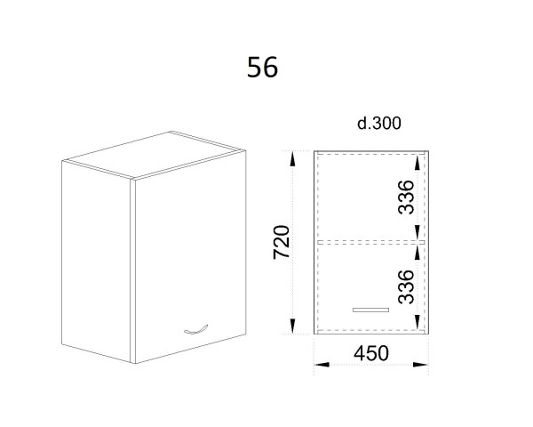 Горен модул с врата и рафт БФ-Бяло фладер-04-56 (ляв)