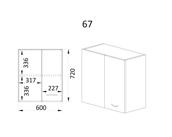 Горен модул за ъгъл с врата и рафт БФ-Бяло фладер-04-67 (ляв)