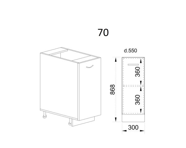 Долен модул с врата и рафт БФ-Бяло фладер-04-70 (ляв)
