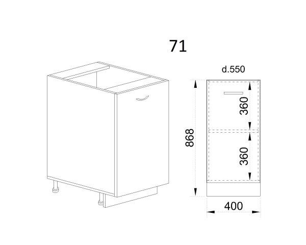 Долен модул с врата и рафт БФ-Бяло фладер-04-71 (ляв)