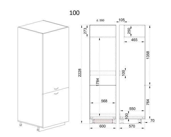 Колонен модул за вграждане на хладилник БФ-Бяло фладер-04-100 (ляв)