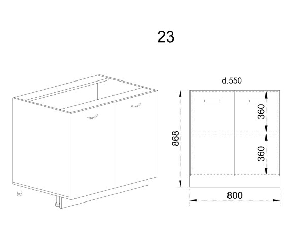 Долен модул за вграждане на мивка с две врати и рафт МФ-Сонома-02-23