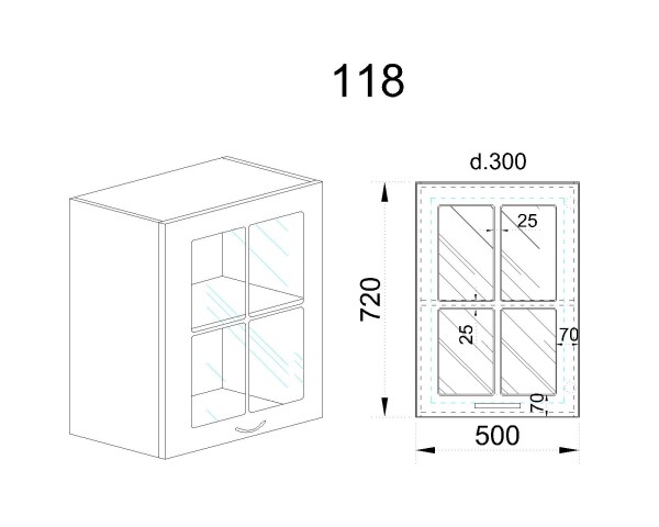 Горен модул с витринна врата и рафт БФ-Сонома-02-118