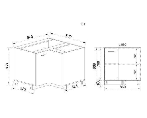 Долен модул ъглов с две врати и рафт БФ-Сонома-02-61