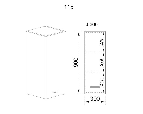 Горен модул с врата и два рафта АРФ-Дъб натурал-06-115
