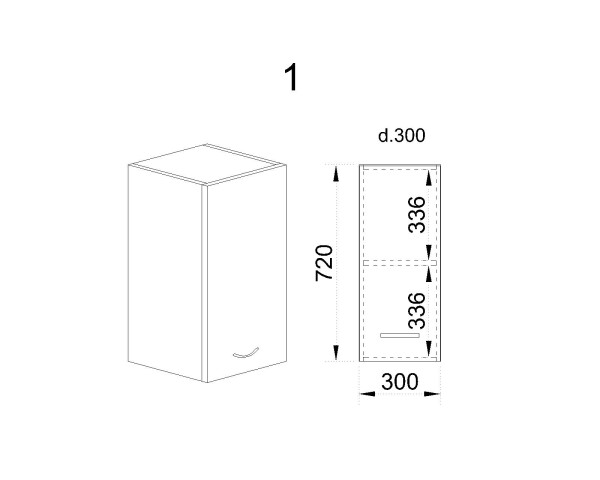 Горен модул с врата и рафт МФ-Бяло фладер-04-1 (десен)