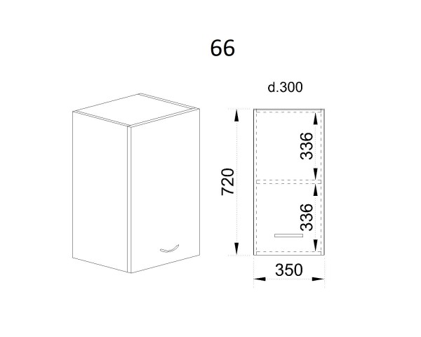 Горен модул с врата и рафт МФ-Бяло фладер-04-66 (ляв)