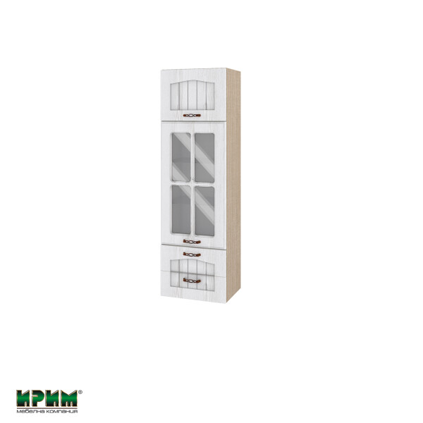 Горен модул с врата,витрина и две чекмеджета МФ-Бяло фладер-04-101