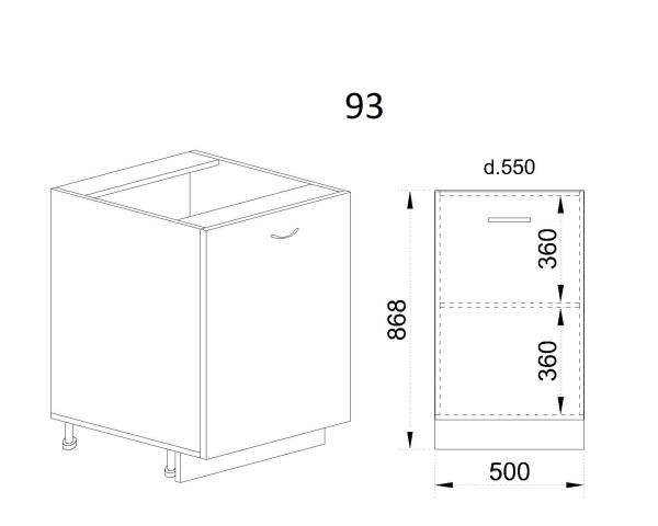 Долен модул с врата и рафт МФ-Бяло фладер-04-93 (ляв)