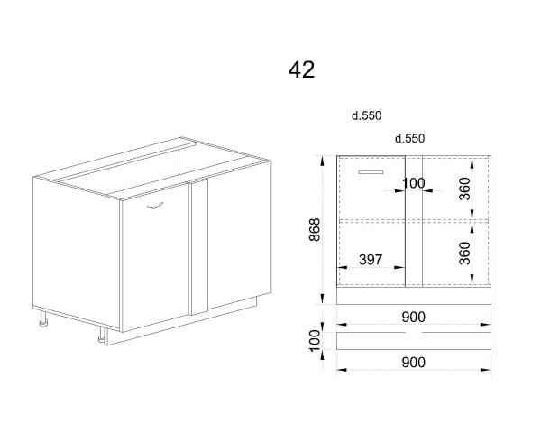 Долен модул за ъгъл с врата и рафт МФ-Бяло фладер-04-42 (десен)