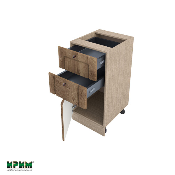 Долен модул с две чекмеджета и врата с плавно затваряне МФ-Дъб натурал-06-73 (ляв)