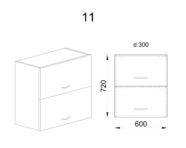 Горен модул с две хоризонтални врати БФ-Олив мат-11-11
