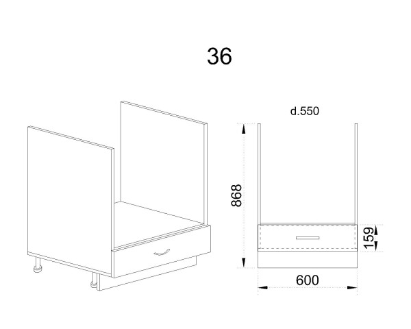 Долен модул за фурна с чекмедже БФ-Олив мат-11-36