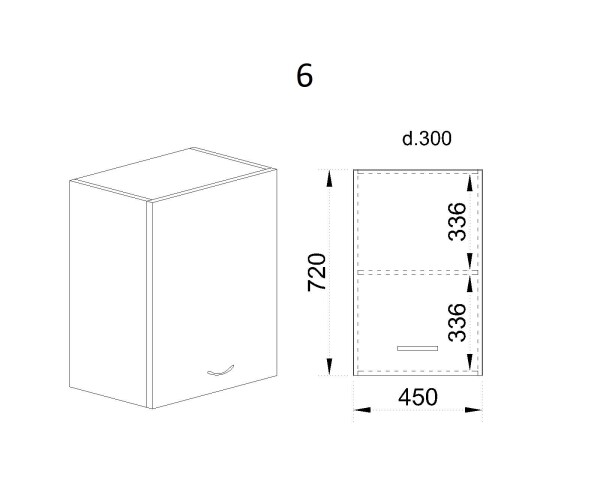 Горен модул с врата и рафт АРФ-Карбон мат-11-6