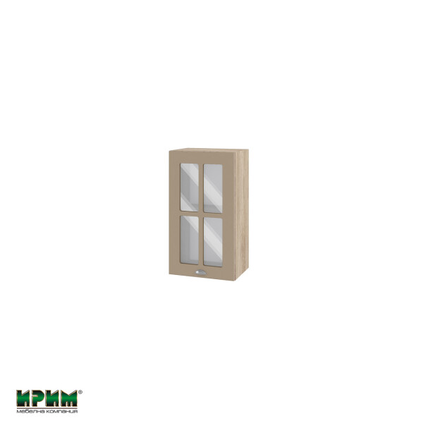 Горен модул с витринна врата и рафт АРФ-Капучино мат-11-102