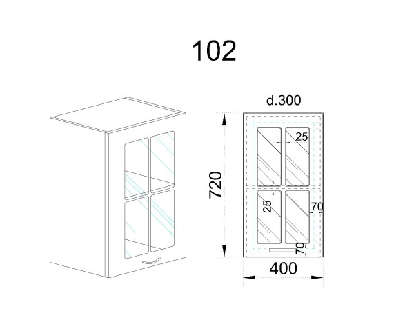Горен модул с витринна врата и рафт АРФ-Капучино мат-11-102