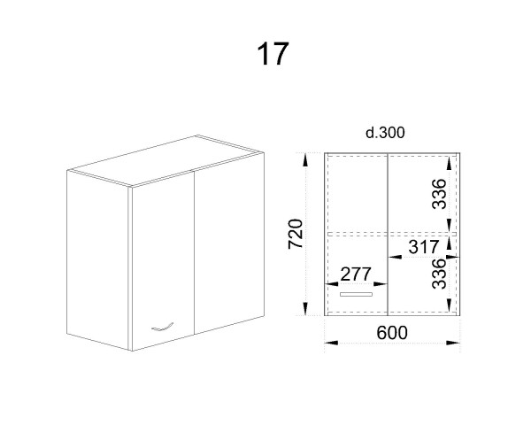 Горен модул за ъгъл с врата и рафт МФ-Капучино мат-11-17