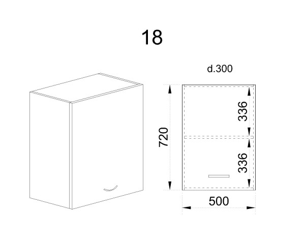 Горен модул с врата и рафт АРФ-Антрацит гланц-05-18
