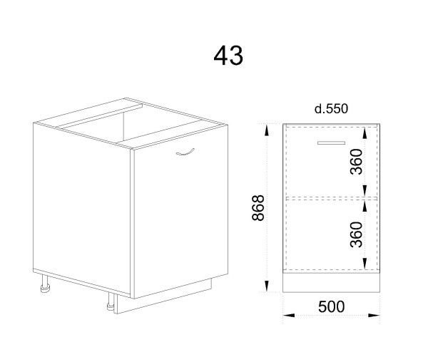 Долен модул с врата и рафт МФ-Антрацит гланц-05-43