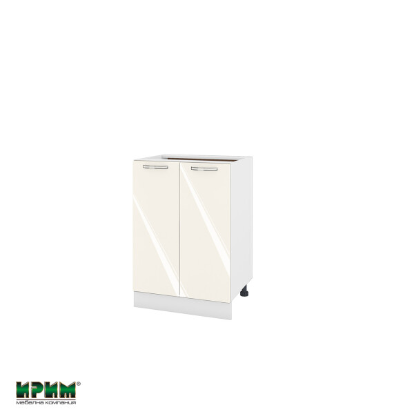 Долен модул за вграждане на мивка с две врати и рафт БФ-Крийм гланц-11-22