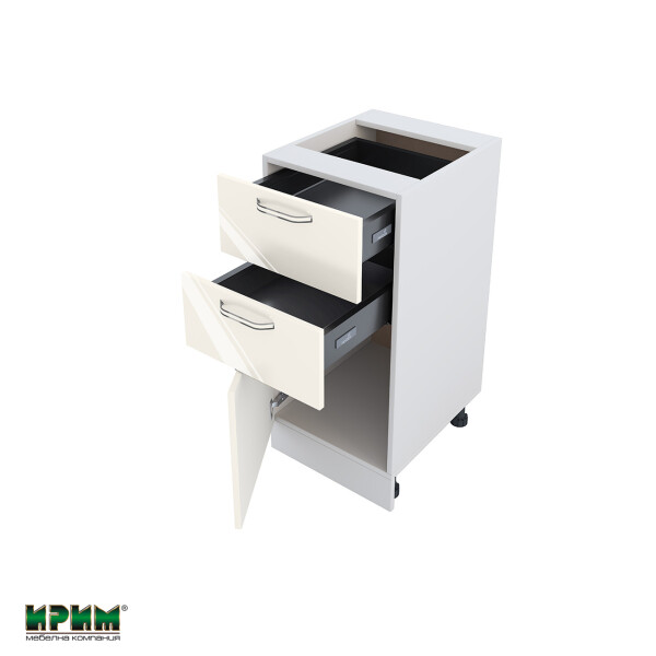 Долен модул с две чекмеджета и врата с плавно затваряне БФ-Крийм гланц-11-53