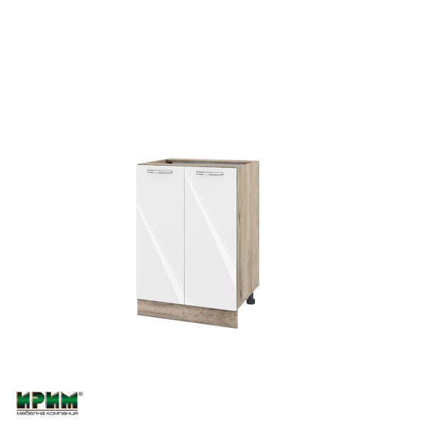 Долен модул за вграждане на мивка с две врати и рафт АРФ-Бяло гланц-05-22