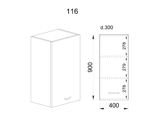 Горен модул с врата и два рафта МФ-Бяло гланц-05-116