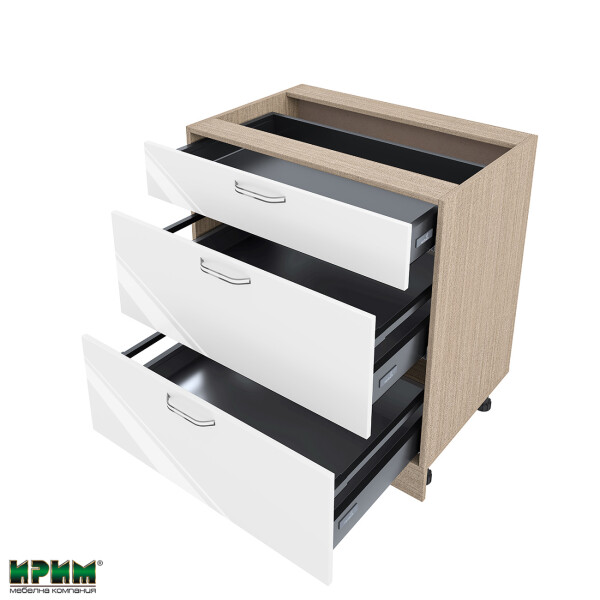 Долен модул с три чекмеджета с плавно затваряне МФ-Бяло гланц-05-55