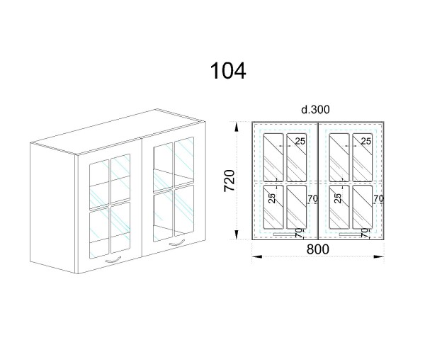 Горен модул с две витринни врати и рафт АРФ-Бяло мат-09-104