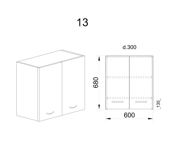 Горен модул с две врати за аспиратор МФ-Бяло мат-09-13