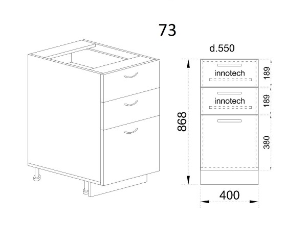 Долен модул с две чекмеджета и врата с плавно затваряне МФ-Бяло мат-09-73 (ляв)